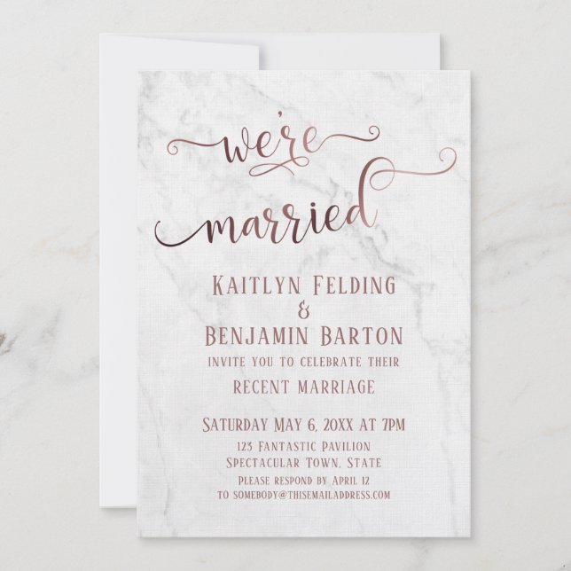 Rose Gold "Wir sind Verheiratet" Typografie mit Ma Einladung (Vorderseite)