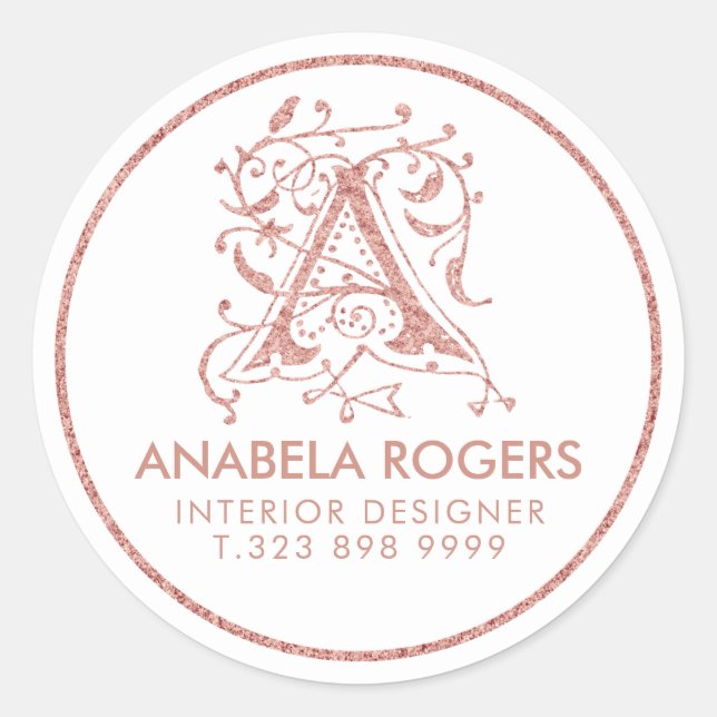 Rose-Gold-Wirbel Beispiel Monogramm Runder Aufkleber (Vorderseite)
