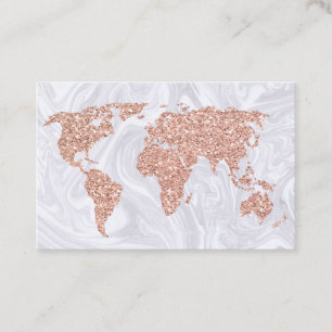 Rose Gold World Map Agent de voyage Carte de visit