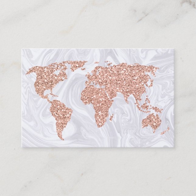 Rose Gold World Map Agent de voyage Carte de visit (Devant)