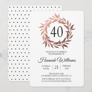 Rose Gold Wreath 40. Geburtstag Party Einladung