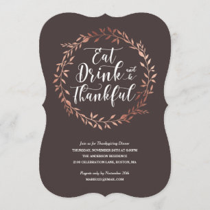 Rose Gold Wreath Thanksgiving Dîner Invitation