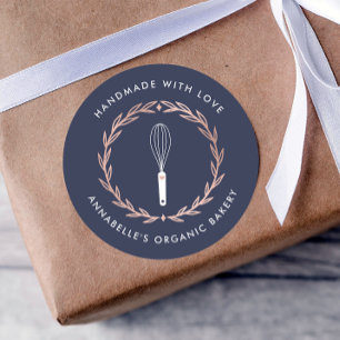 Rose Gold Wreath Whisk Bäckerei Runder Aufkleber