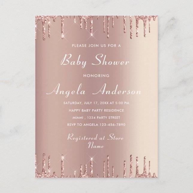 Rose Gold Your QR Code Baby Girl Shower Invitation (Devant)