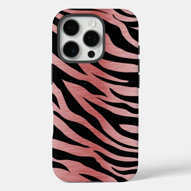 Rose Gold Zebra Print auf schwarz iPhone 16 Pro Hülle (Rückseite)