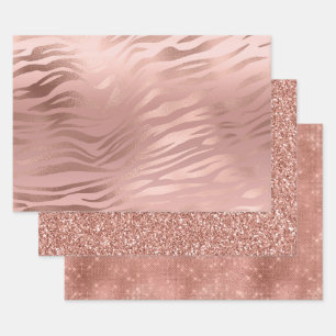 Rose Gold Zebra Print Geschenkpapier Set
