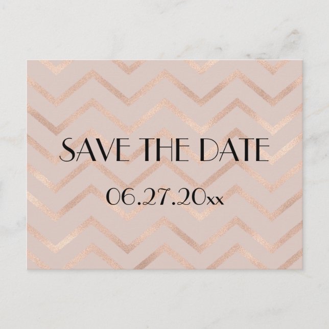 Rose Gold Zickzack Hochzeit Speichern Sie das Datu Ankündigungspostkarte (Vorderseite)