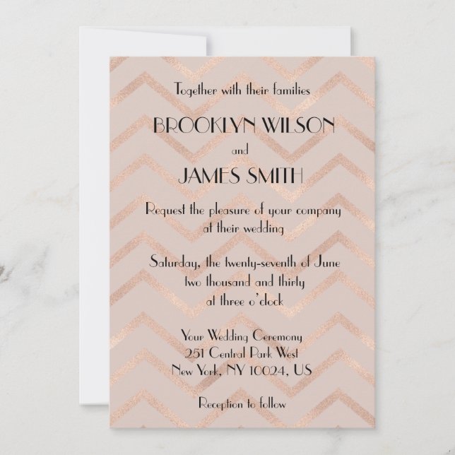 Rose Gold Zickzack Hochzeiten Einladungen (Vorderseite)