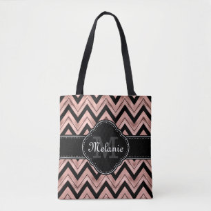 Rose Gold Zickzack Muster Schwarz-weiß Monogramm Tasche