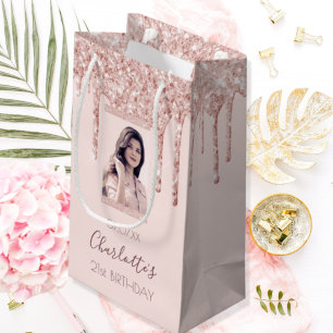 Rose Gold-Zoll-Foto Rosa Mittlere Geschenktüte