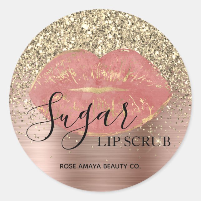 Rose Gold Zucker Lip Scrub Glitzer Sprinkles Runder Aufkleber (Vorderseite)