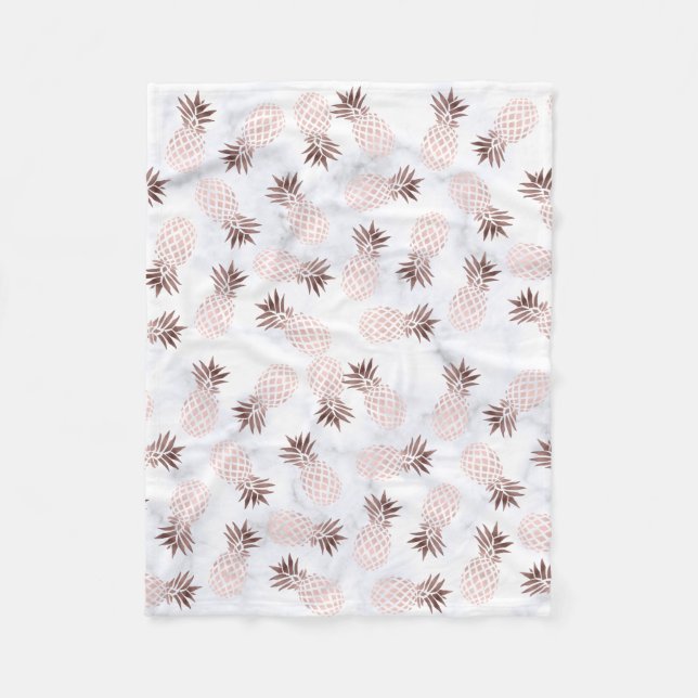 Rose Goldananas aus elegantem, weißem Marmor Fleecedecke (Vorderseite)