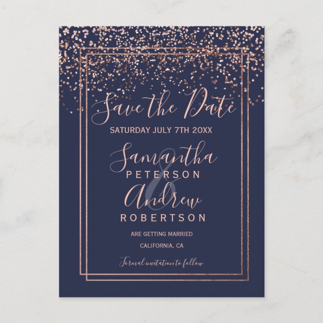 Rose Goldbarren-Seebrücke Save the Date Ankündigungspostkarte (Vorderseite)