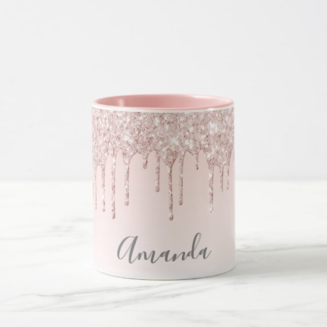 Rose Goldbarren Tropfen Name Tasse (Zentrum)