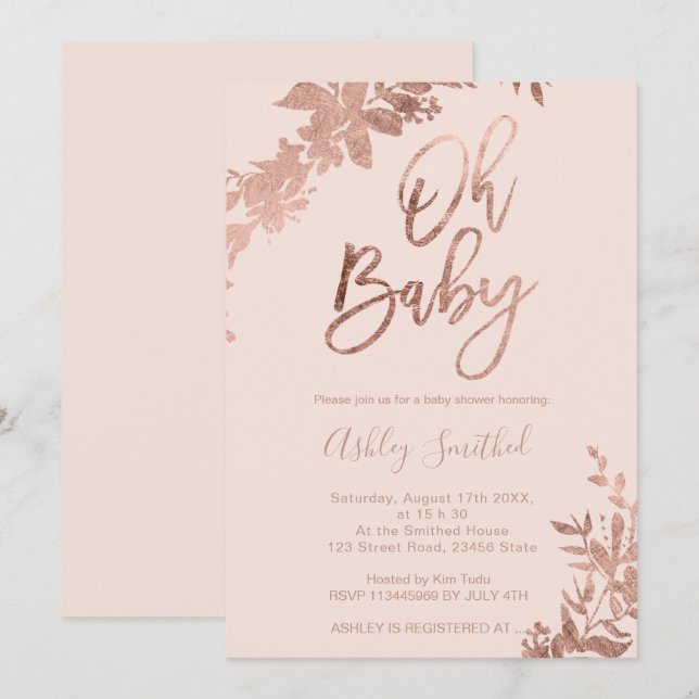 Rose Goldblatt Blütenrot Rosa Ach Babydusche Einladung (Vorne/Hinten)