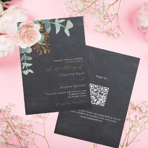 Rose Goldblättriger Tafel QR UAWG Hochzeit Einladung
