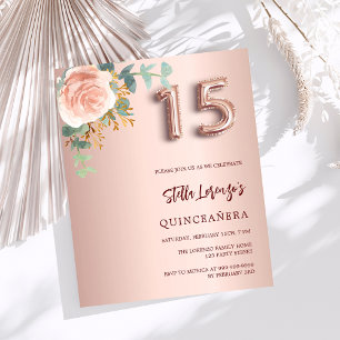 Rose Goldblume Einladung Quinceanera