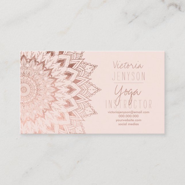 Rose Goldblume Mandala Erröten Yogalehrer Visitenkarte (Vorderseite)
