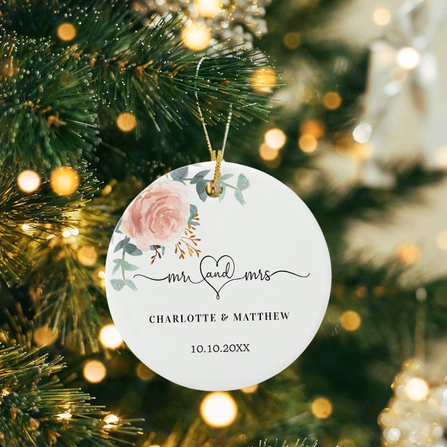 Rose Goldblumengrün mehr Herz Hochzeit Keramik Ornament (Von Creator hochgeladen)