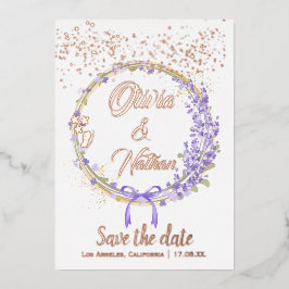 Rose Goldblumenkalligraphie Save the Date Folieneinladung
