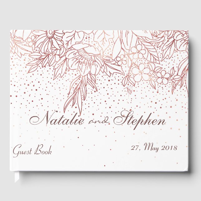 Rose Goldblütendudeln Konfetti Hochzeit Gästebuch (Vorderseite)