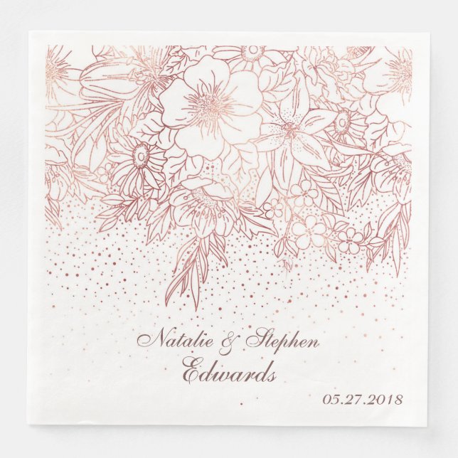Rose Goldblütendudeln Konfetti Hochzeit Serviette (Vorderseite)