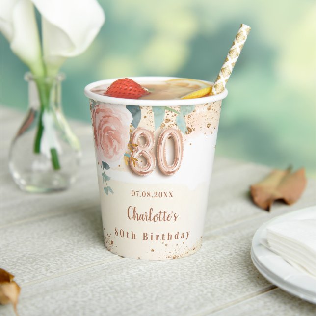Rose Goldblütengolden, 80. Geburtstag Pappbecher (In Situ)