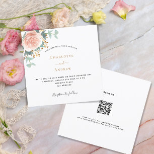 Rose Goldblütengrün QR UAWG details Hochzeit Einladung
