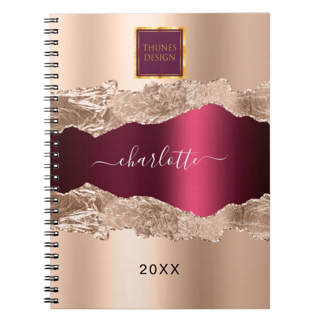 Rose goldbordeauxfarbenes Firmenlogo Notizblock (Vorderseite)