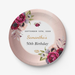 Rose goldbordeauxrot, floralelegant pappteller