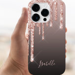 Rose goldbraun schwarzer Glitzer Tropfen Name mädc Case-Mate iPhone 14 Pro Hülle<br><div class="desc">Ein elegantes,  mädchenhaftes und gläsernes Gehäuse. Imitate Rose Gold,  Kupfer Glitzer Tropfen,  Farbe Tropfen. Schwarzer,  brauner,  ombre Hintergrund. Geben Sie Ihren Namen ein,  der mit einem modernen handgeschriebenen Stilskript geschrieben wurde. Rose goldfarbene Buchstaben.</div>