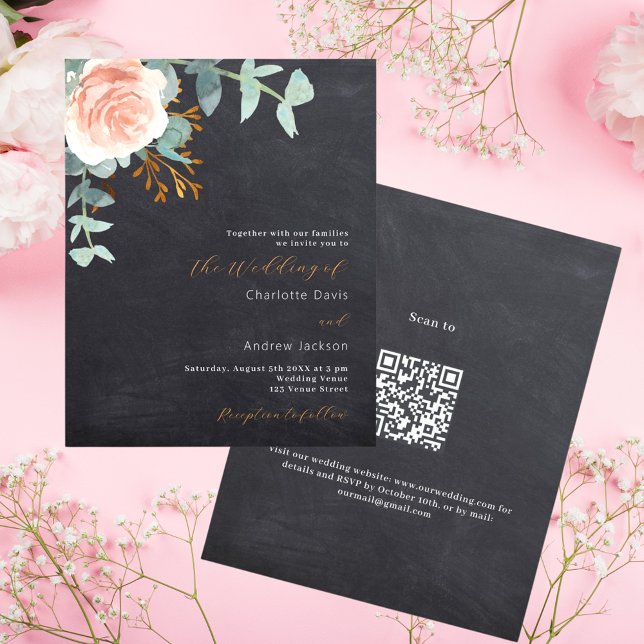 Rose Goldchalkboard QR Haushalt Einladung Hochzeit (Von Creator hochgeladen)
