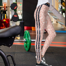 Rose Golden Black Shiny Glitter Pattern Stripes Leggings