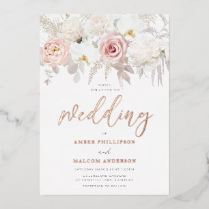 Rose Golden & Blush Blues Hochzeit Folieneinladung