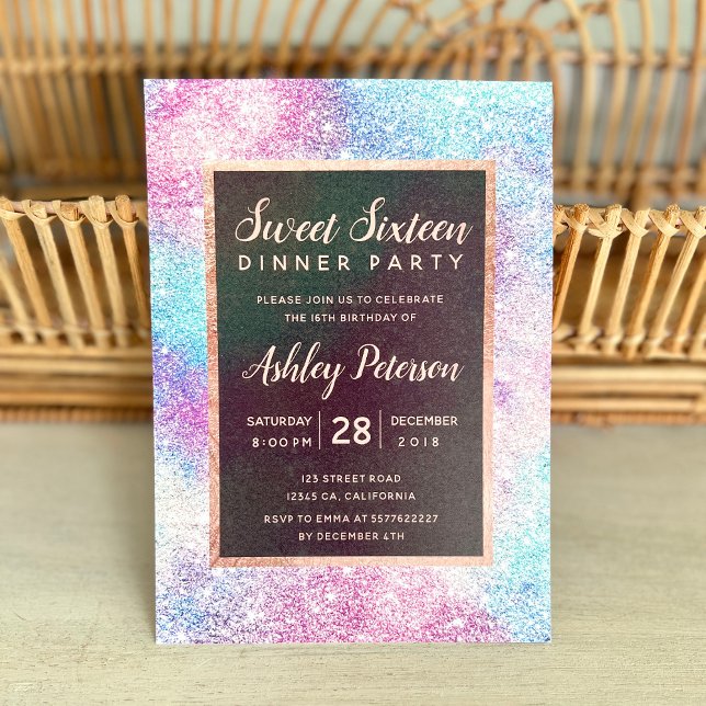 Rose Golden chic nebula Glitzer typografie Sweet 1 Einladung (rose gold chic nebula glitter typography Sweet 16 Invitation)