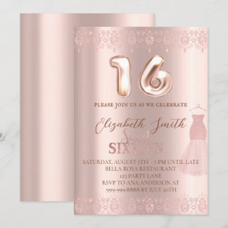 Rose goldene Eleganz, 16 . Geburtstag Einladung