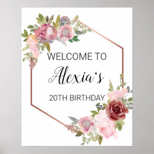 Rose Goldene geometrische Rosa Blume Poster