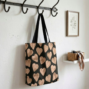 Rose goldene Herzen schwarze Einkaufstüte Tasche