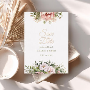 Rose Goldene Pfirsich und Blüten Save the Date Folieneinladung