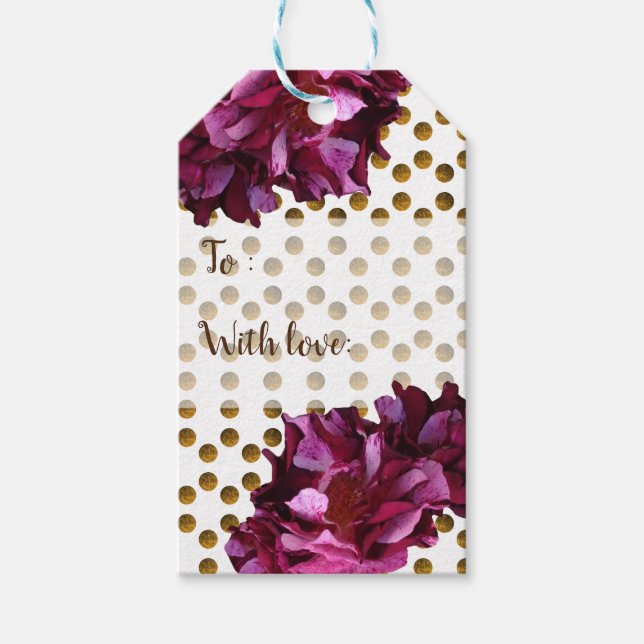 Rose, Goldene Punkte - benutzerdefinierte Geschenk Geschenkanhänger (Vorderseite)