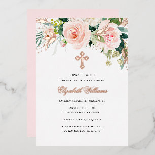 Rose Goldene Rosa Blumengymnastik Taufe Foil Einla Folieneinladung