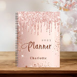 Rose Goldene Rose Glitzer Tropfen Monogramm Name 2 Planer<br><div class="desc">Ein Imitat Rose gold metallische Hintergrund mit eleganten rot Imitate Glitzer-Tropfen,  Farbe Tropfen Aussehen. Personalisieren und fügen Sie einen Namen und ein Jahr. Ideal für Schule,  Arbeit oder Organisation Ihres Privat-/Familienlebens.</div>