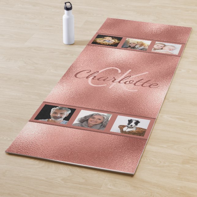 Rose Goldene Schwarze Foto Collage Name Yogamatte (Beispiel)