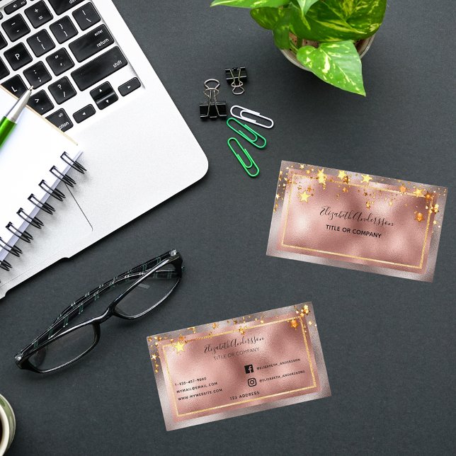 Rose goldene Stars eleganter Schönheitssalon Visitenkarte (Von Creator hochgeladen)