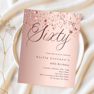 Rose goldene Sterne Budget Einladung zum 60. Gebur