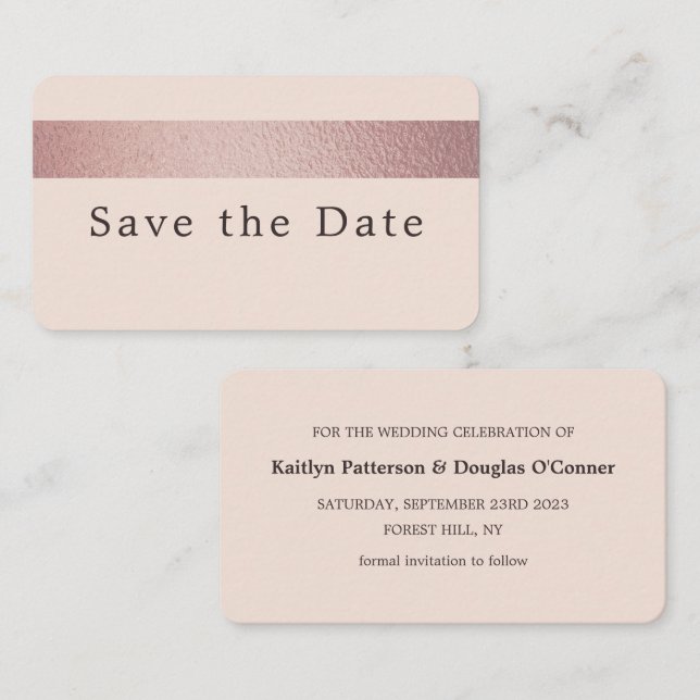 Rose, goldener Streifen, Save the Date Karte (Vorne/Hinten)