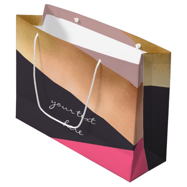 Rose, goldfarben, rosa, grau große geschenktüte (Vorderseite Schrägansicht)