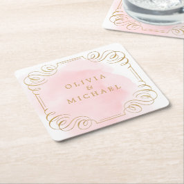 Rose goldfarbene, elegante Vintage Paare Name Rechteckiger Pappuntersetzer