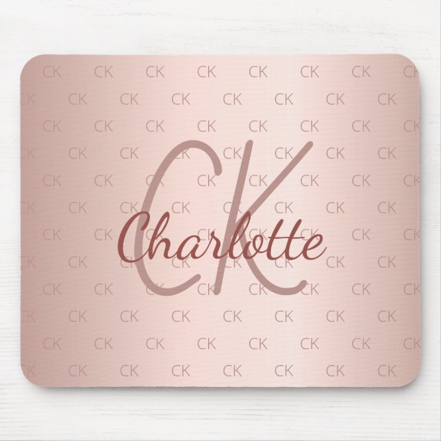 Rose goldfarbene Monogramm-Initialen Name elegant Mousepad (Vorne)