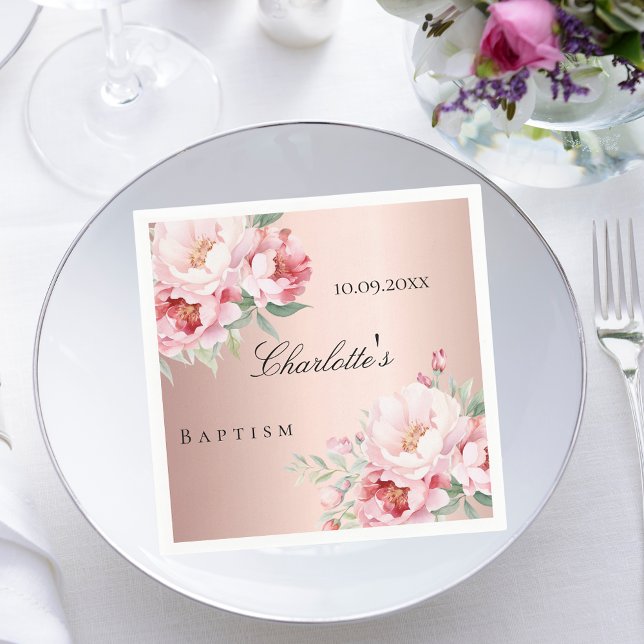 Rose goldfarbene Rosenfloralen elegante Taufe Serviette (Von Creator hochgeladen)